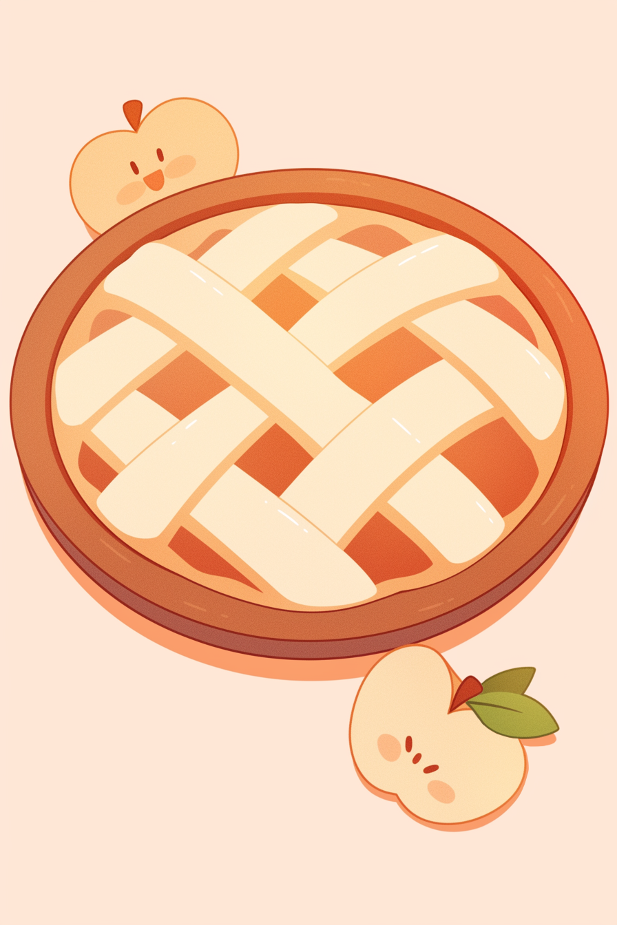 thanksgiving food drawing ideas featuring a charming apple pie with a lattice crust surrounded by playful apple slices.